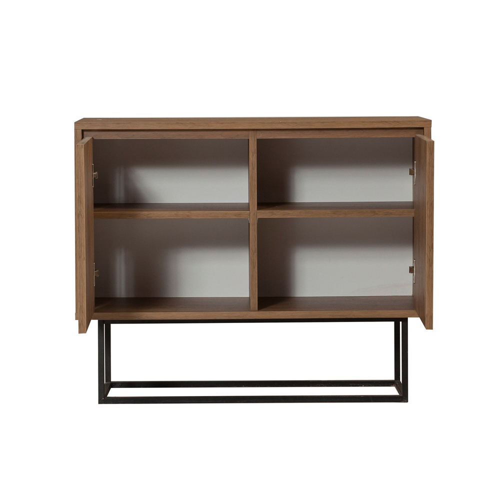 Zuri Wooden Console Table with 2 Doors in Walnut and Black