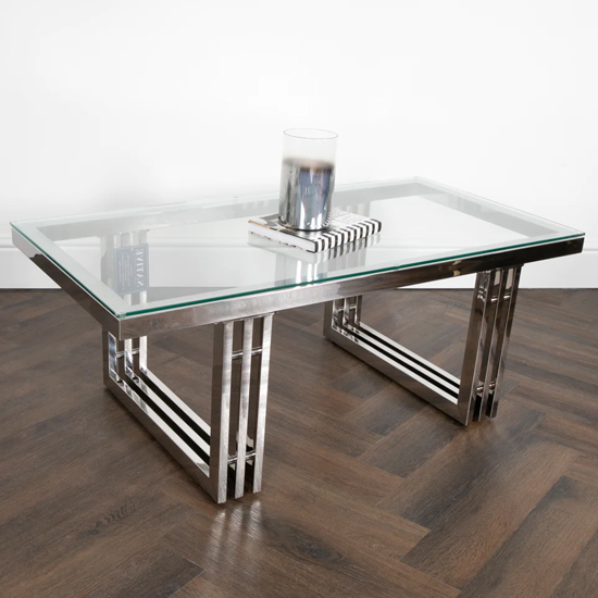 Allure Coffee Table In Silver With Triangular Base Furniture in Fashion