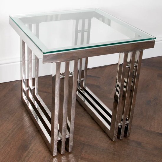 Zurich Clear Glass Side Table With Silver Metal Frame Furniture in