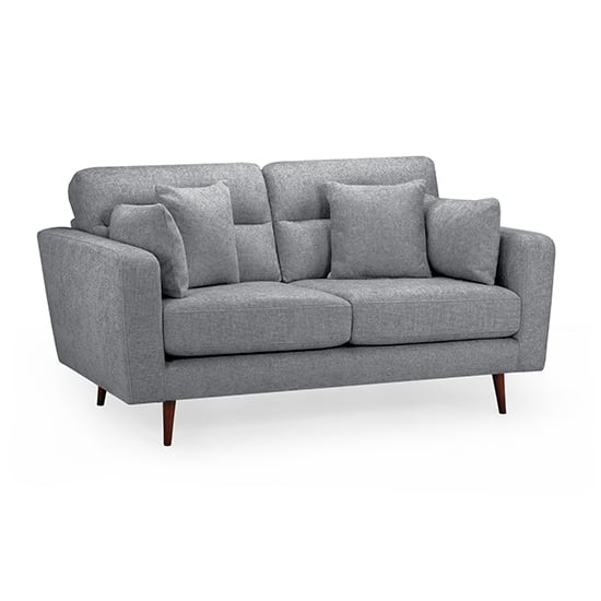 Zurich Fabric 2 Seater Sofa In Grey With Brown Wooden Legs