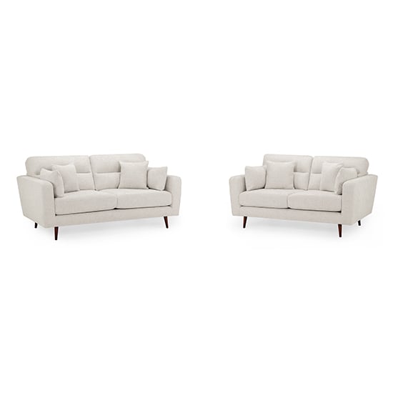 Read more about Zurich fabric 3+2 seater sofa set in beige with brown wooden legs