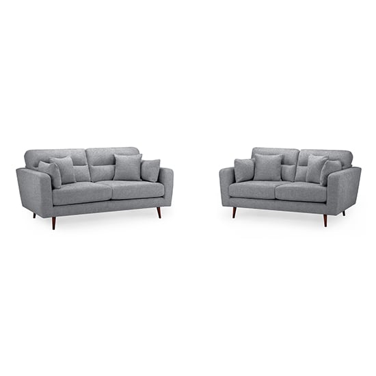 Read more about Zurich fabric 3+2 seater sofa set in grey with brown wooden legs