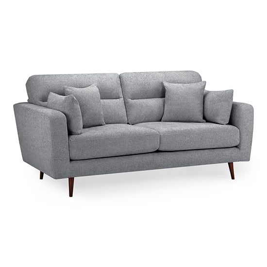 Zurich Fabric 3 Seater Sofa In Grey With Brown Wooden Legs