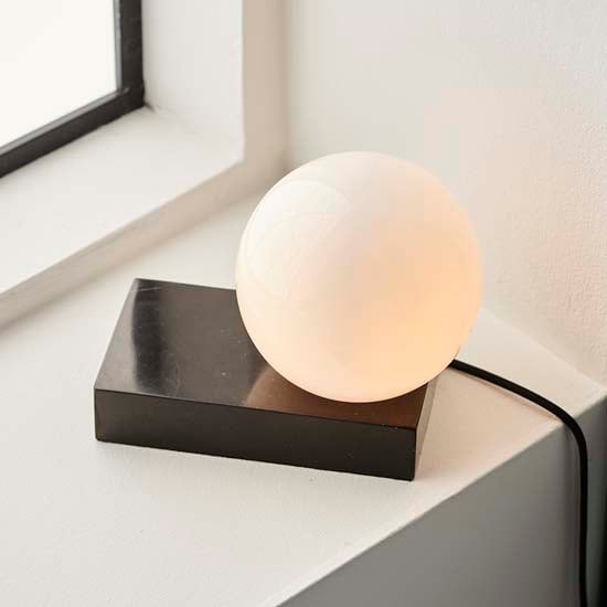 Product photograph of Zurich Glass Shade Table Lamp With High Gloss Marble Base from Furniture in Fashion