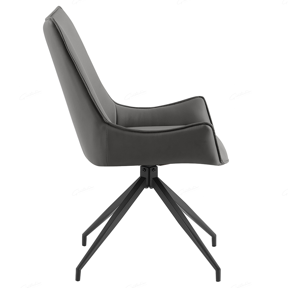 Zurich Grey PU Leather Dining Chairs With Black Legs In Pair