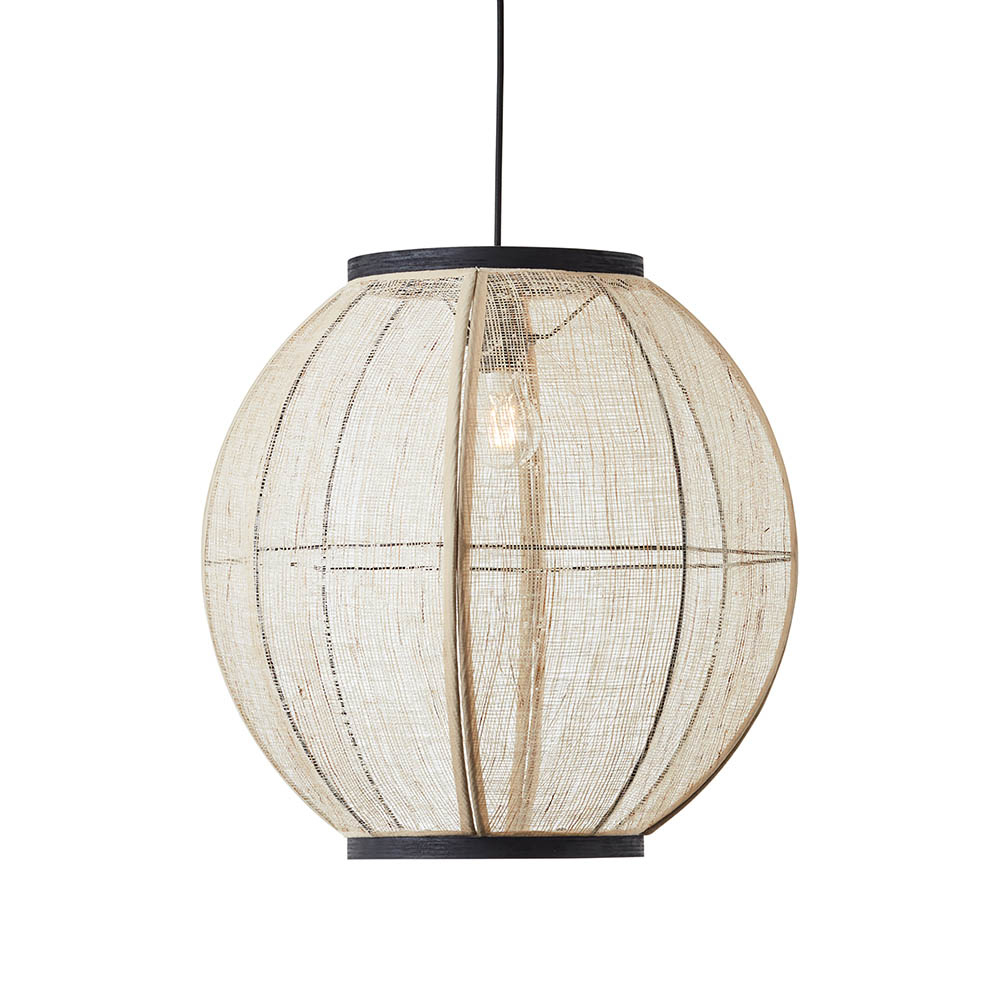 Zurich Large Natural Fabric Pendant Ceiling Light In Matt Black
