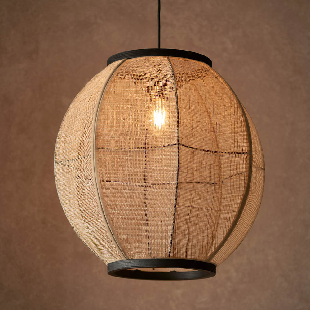 Zurich Large Natural Fabric Pendant Ceiling Light In Matt Black
