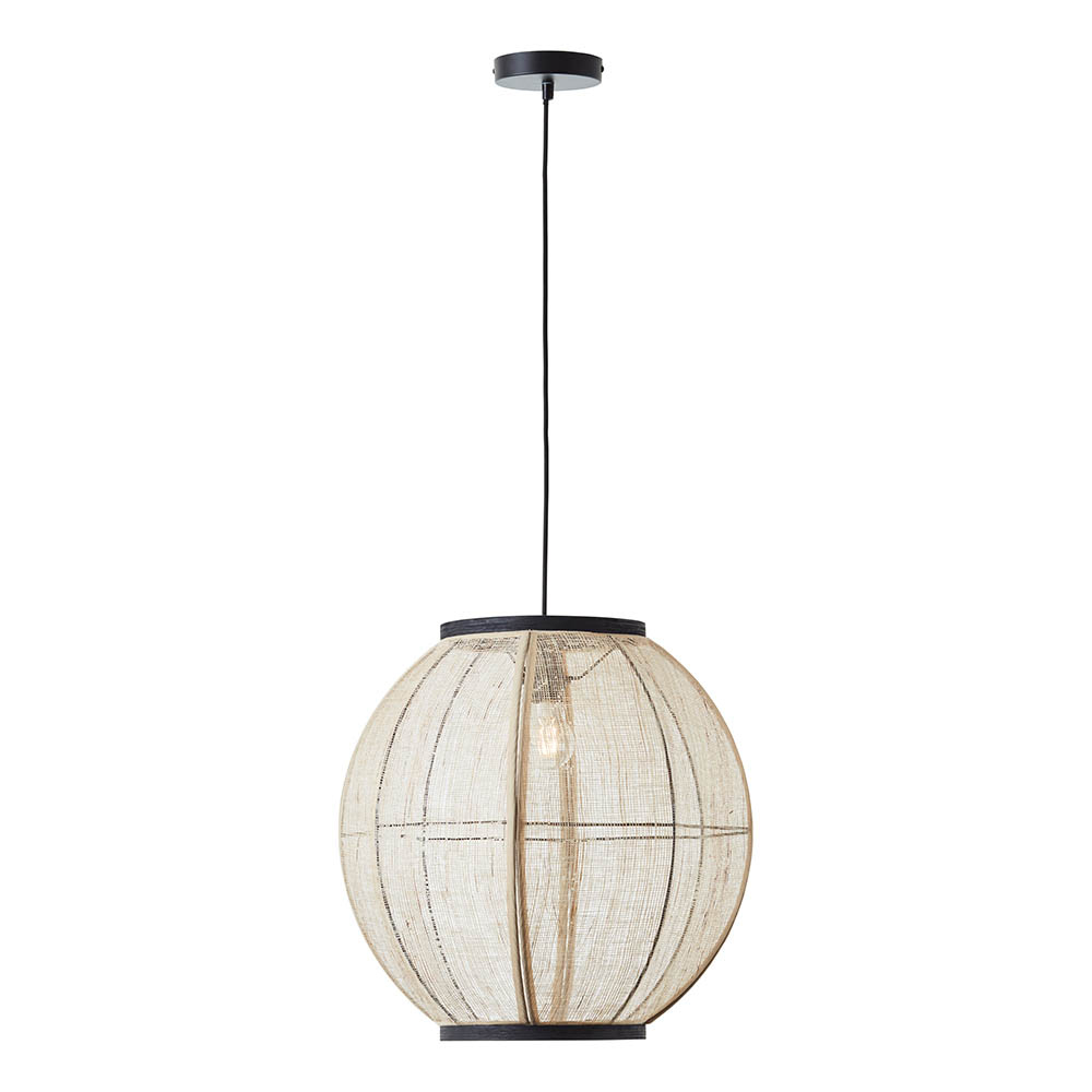 Zurich Large Natural Fabric Pendant Ceiling Light In Matt Black