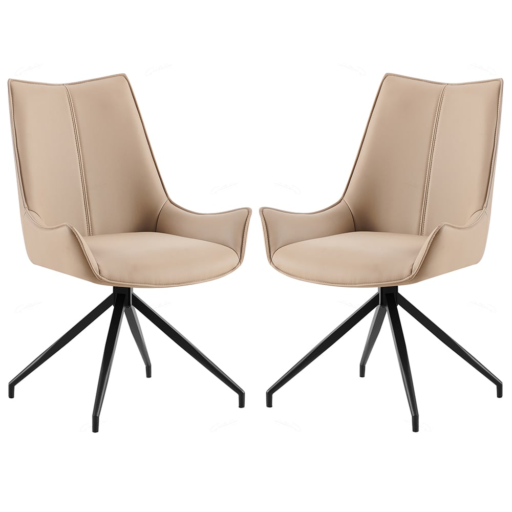 Zurich Mink PU Leather Dining Chairs With Black Legs In Pair