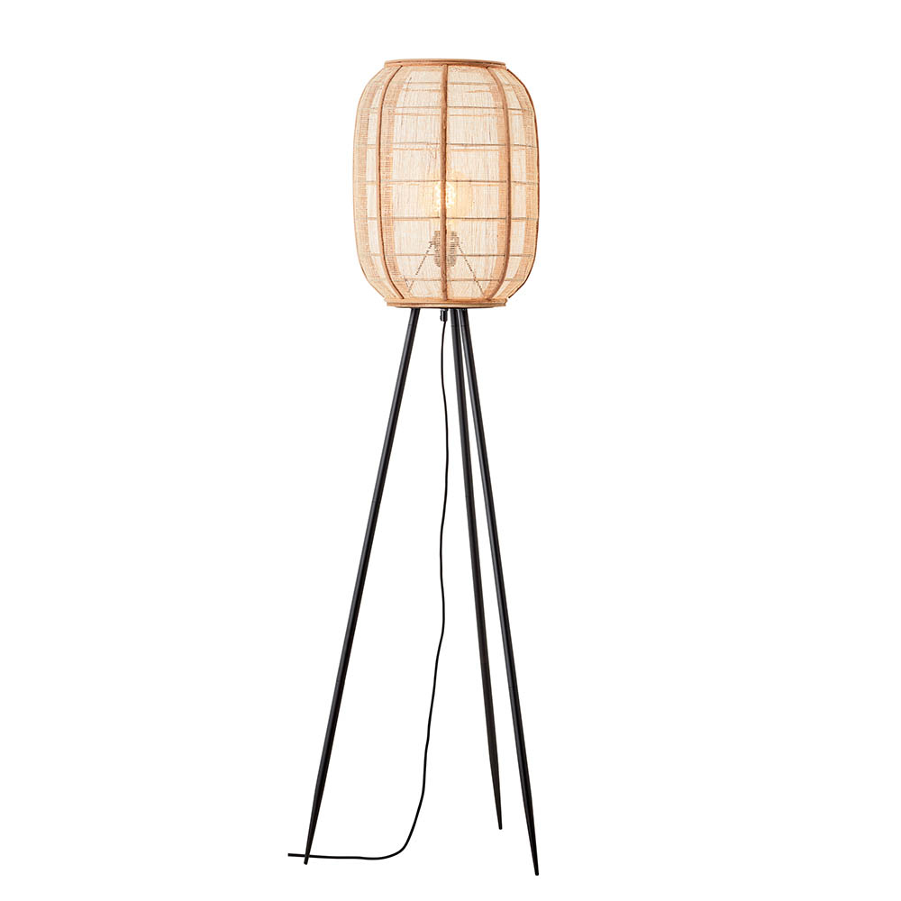 Zurich Natural Fabric Floor Lamp In Matt Black