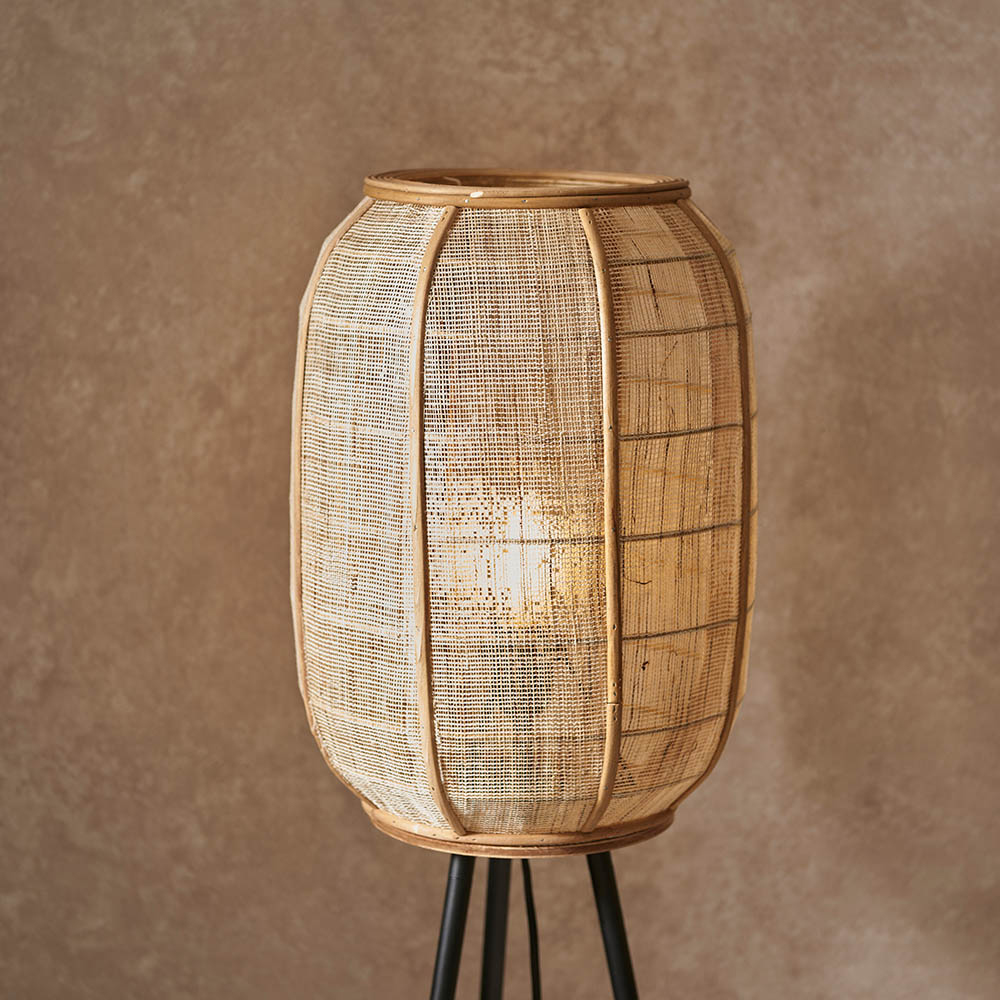Zurich Natural Fabric Floor Lamp In Matt Black