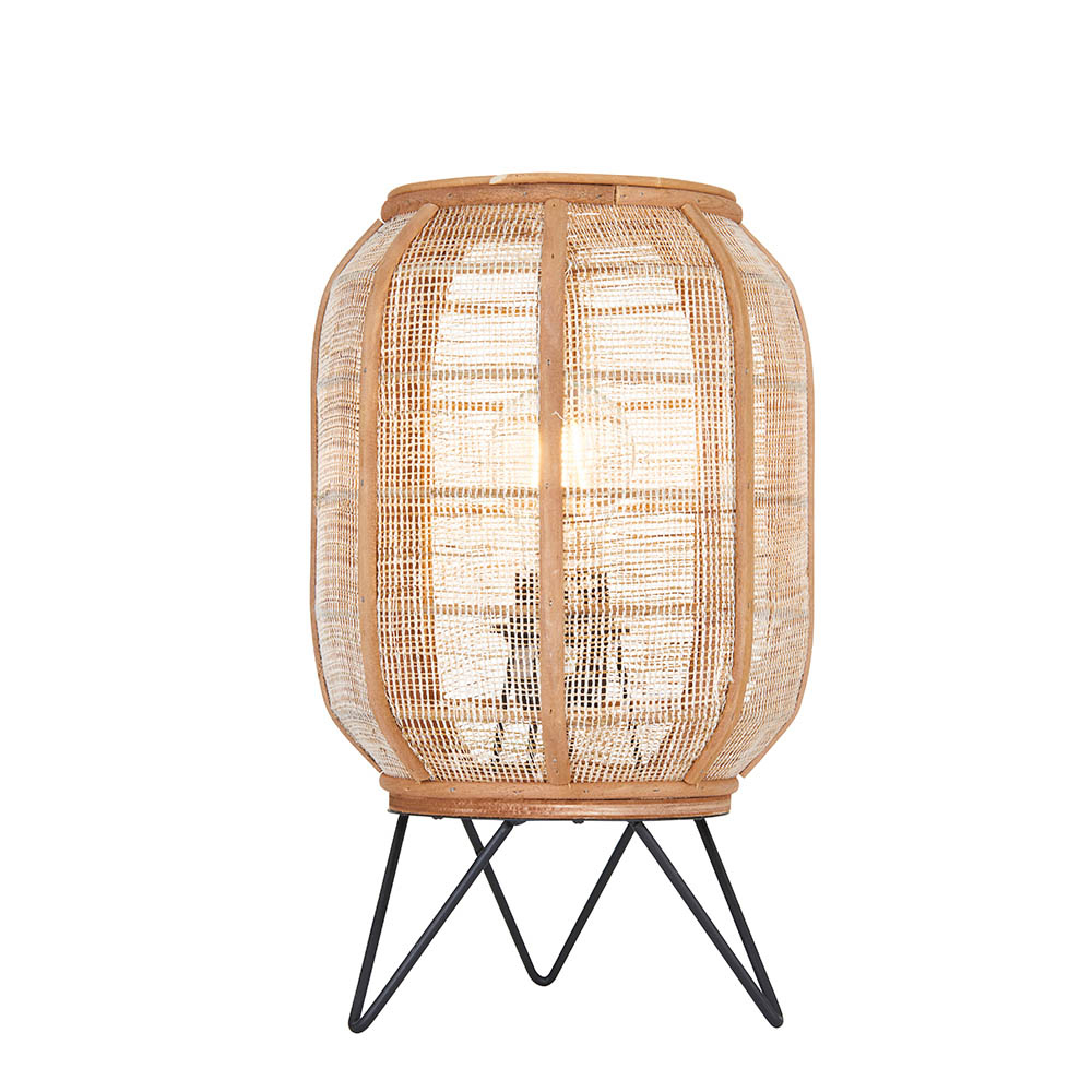 Zurich Natural Fabric Table Lamp In Matt Black