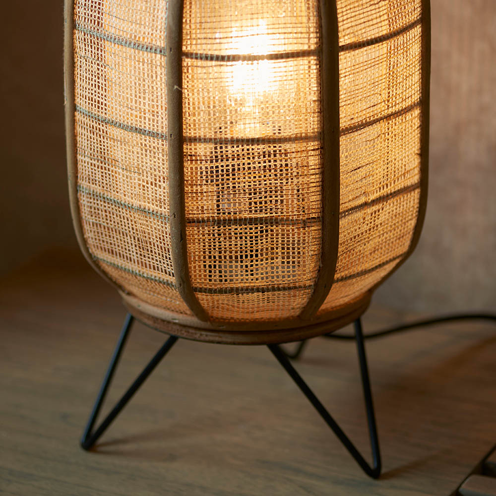 Zurich Natural Fabric Table Lamp In Matt Black