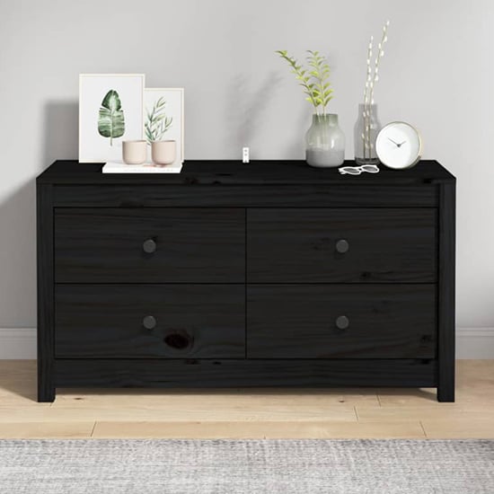 Product photograph of Zurich Pinewood Storage Cabinet With 2 Drawers In Black from Furniture in Fashion
