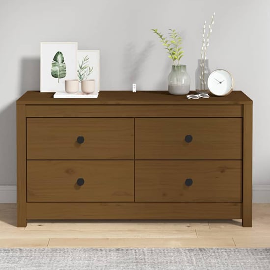 Product photograph of Zurich Pinewood Storage Cabinet With 2 Drawers In Honey Brown from Furniture in Fashion