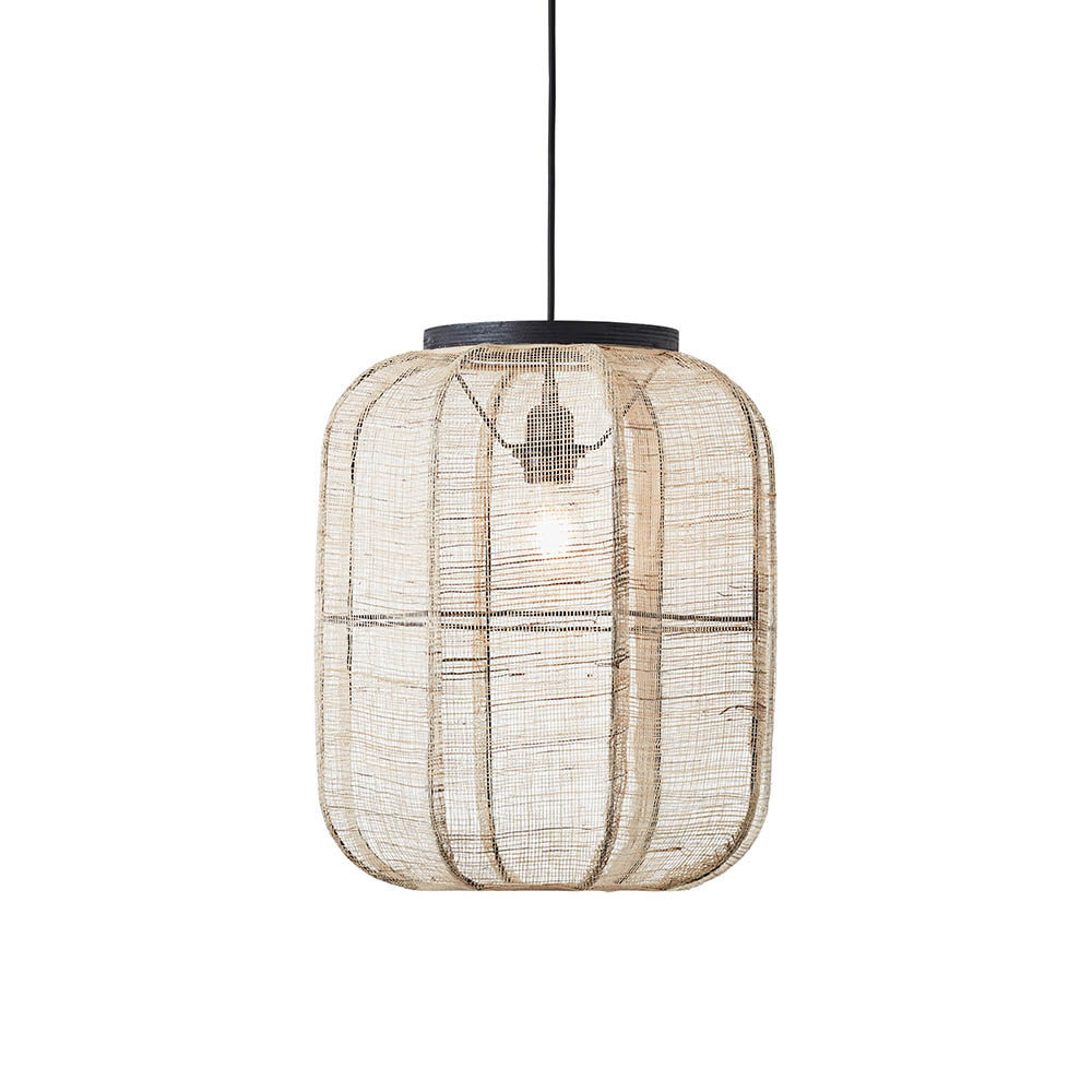 Zurich Small Natural Fabric Pendant Ceiling Light In Matt Black