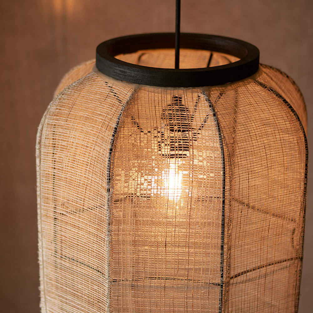 Zurich Small Natural Fabric Pendant Ceiling Light In Matt Black