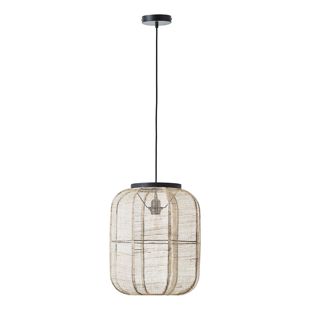 Zurich Small Natural Fabric Pendant Ceiling Light In Matt Black
