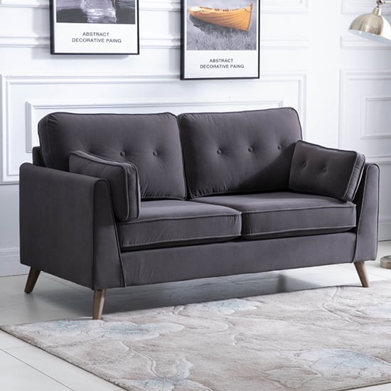 Zurich Velvet Upholstered 2 Seater Sofa In Elephant Grey FiF
