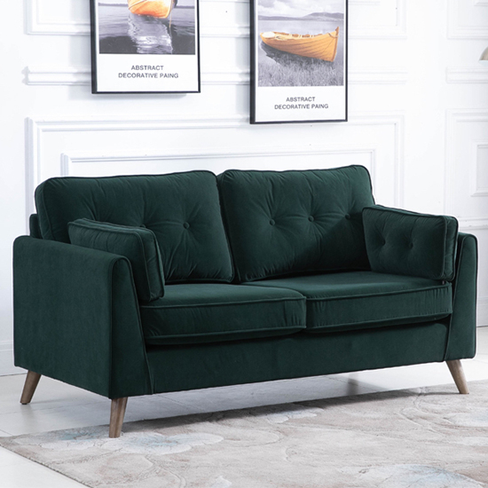 Zurich Velvet Upholstered 2 Seater Sofa In Green FiF