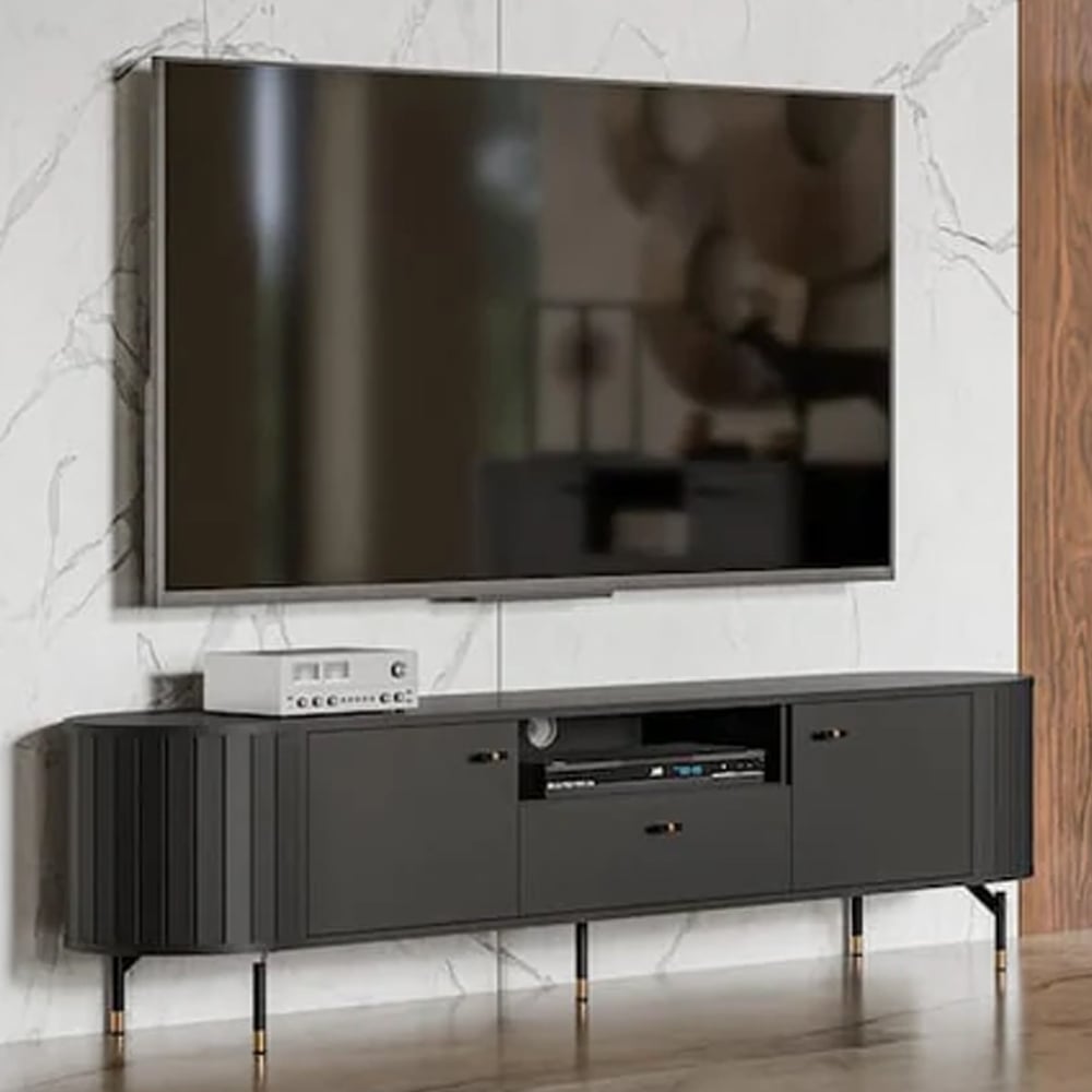 Zurich Wooden TV Stand With 2 Doors 1 Drawer In Black