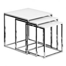 Krystal Set of 3 Nesting Tables In White With Chrome Legs - UK