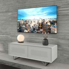 Anjo Wooden TV Stand With 2 Glass Doors In White - UK