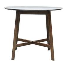 Barcela Wooden Round Dining Table With White Marble Top In Walnut - UK