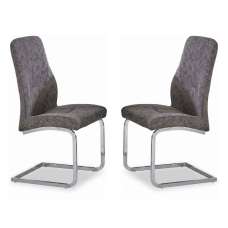 Beltran PU Leather Grey Dining Chairs with Chrome Legs in Pair - UK