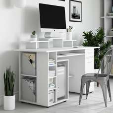 Drake Wooden Laptop Desk With 1 Drawer In White - UK