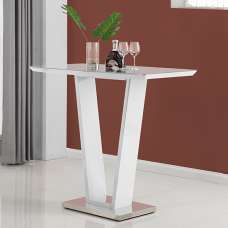 Ilko High Gloss Bar Table Rectangular Glass Top In White - UK