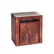 Mango Wood Cubed Nest of 2 Tables - UK
