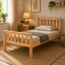 Maire High Foot End Pine Wooden Single Bed In Antique - UK