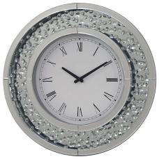 Rosalie Wall Clock Round In Mirrored Glass With Crystals Border - UK