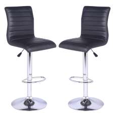 Ripple Black Faux Leather Bar Stools With Chrome Base In Pair - UK