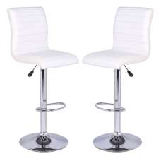 Ripple White Faux Leather Bar Stools With Chrome Base In Pair - UK