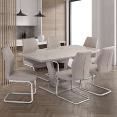 Samson Latte Gloss Dining Table With 6 Caprika Stone Chairs - UK
