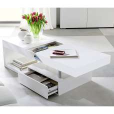 Tuna High Gloss Storage Coffee Table In White - UK