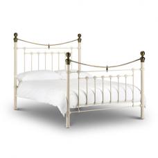 Vangie Metal Double Bed In Stone White With Real Brass Effect - UK