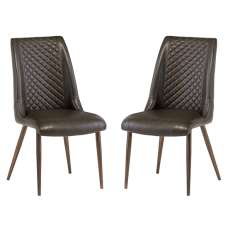 Aalya Dark Brown Faux Leather Dining Chairs In Pair - UK