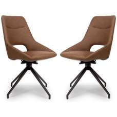 Aara Tan Faux Leather Swivel Dining Chairs In Pair - UK
