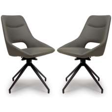 Aara Truffle Faux Leather Swivel Dining Chairs In Pair - UK