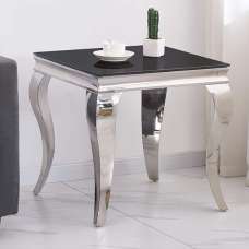 Abdon Glass Lamp Table In Black With Silver Legs - UK