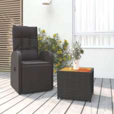 Abia Solid Wood 2 Piece Garden Lounge Set In Black Poly Rattan - UK