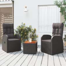 Abia Solid Wood 3 Piece Garden Lounge Set In Black Poly Rattan - UK