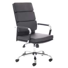 Abingdon Leather Office Chair With Chrome Arms In Black - UK