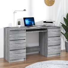 Abingdon Wooden Laptop Desk With 6 Drawers In Grey Sonoma - UK