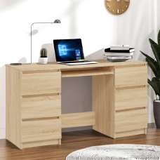Abingdon Wooden Laptop Desk With 6 Drawers In Sonoma Oak - UK