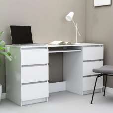 Abingdon Wooden Laptop Desk With 6 Drawers In White - UK