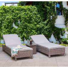 Aboba Grey Rattan Garden Sun Lounger In Pair - UK
